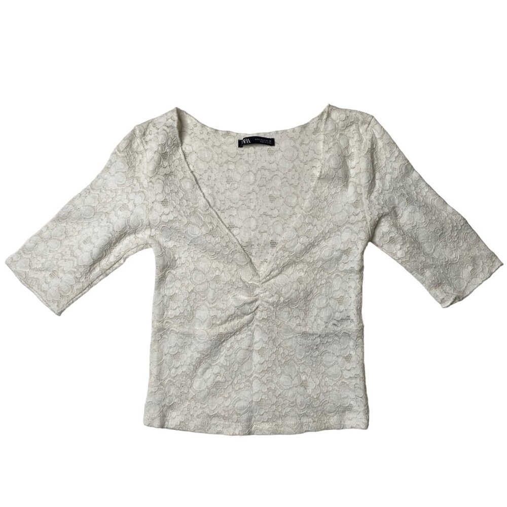 Zara Women's White Lace Crop Top, size Small